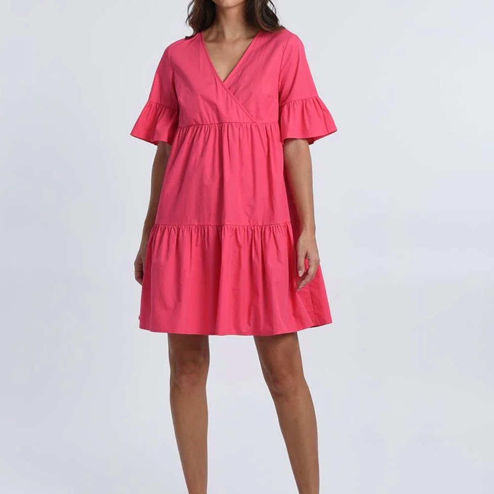 Molly Bracken Tiered V Neck Dress Small